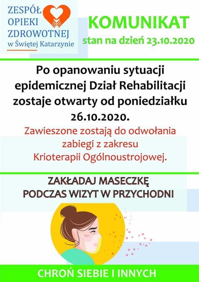 koronawirus dział rehabilitacji na 23.10.2020