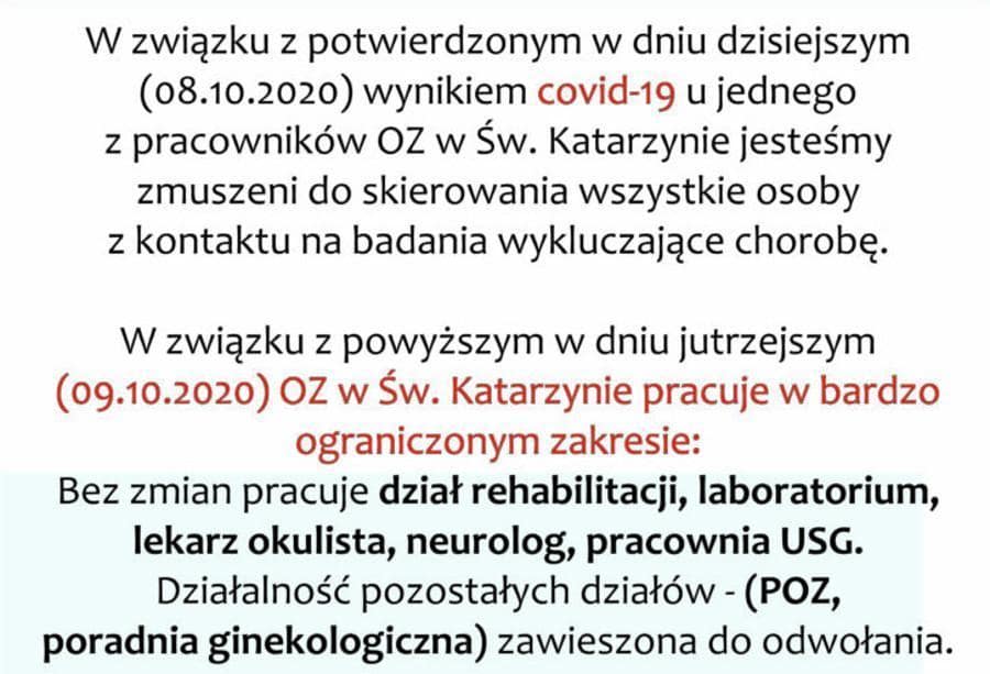 koronawirus zmiana organizacji pracy zoz na 8.10