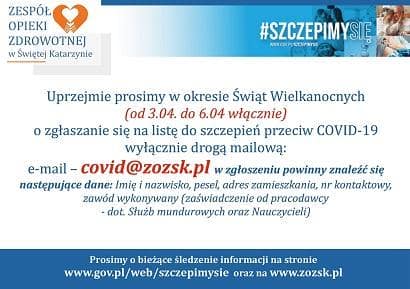 Rejestracja na szczepienia w okresie Świąt Wielkanocnych